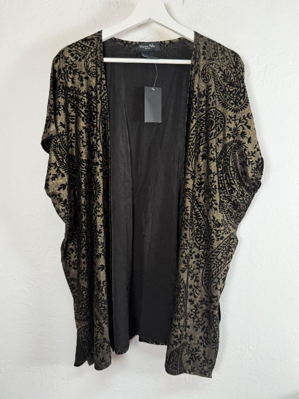Marcus Adler New York Black Gold Burnout Velvet Paisley Kimono Jacket OS New